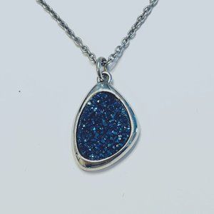 Frederic Duclos Sterling Silver Blue Druzy Pendant Necklace